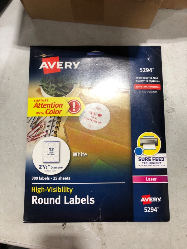 Photo 2 of Avery High-Visibility Labels, 2-1/2" Diameter, 300 Labels (5294)