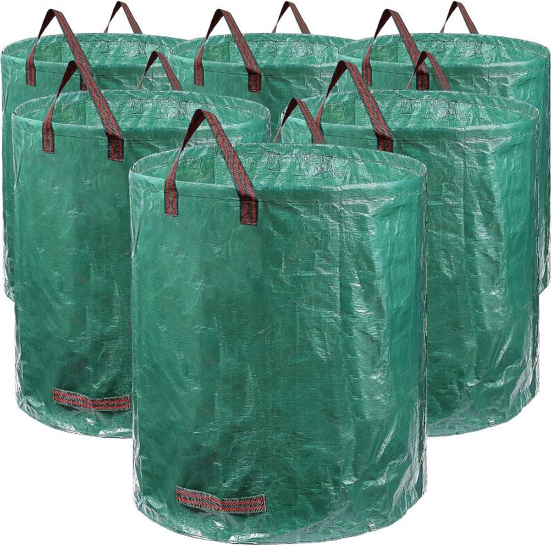 Photo 1 of 6 Pack 132 Gallon Garden Waste Bags Lawn Garden Bags Large Reusable Yard Leaf Bags with 4 Handles Collapsible Leaf Basket Bags Heavy Duty Waste Bag for Loading Leaf Trash 