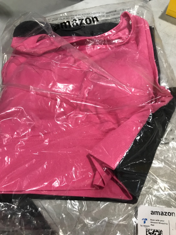 Photo 1 of Amazon Essentials Women's Active Low Impact Longline Seamless Sports Bra Pack of 2 2 Hot Pink/Black Size S