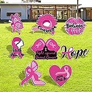 Photo 1 of 8pcs Breast Cancer Awareness Yard Signs Outdoor Decor Pink Ribbon Lawn Garden Sign Stakes Decorations Cancer Free Cure Faith Love Cutouts Gifts for Women Charity Event Party Supplies

