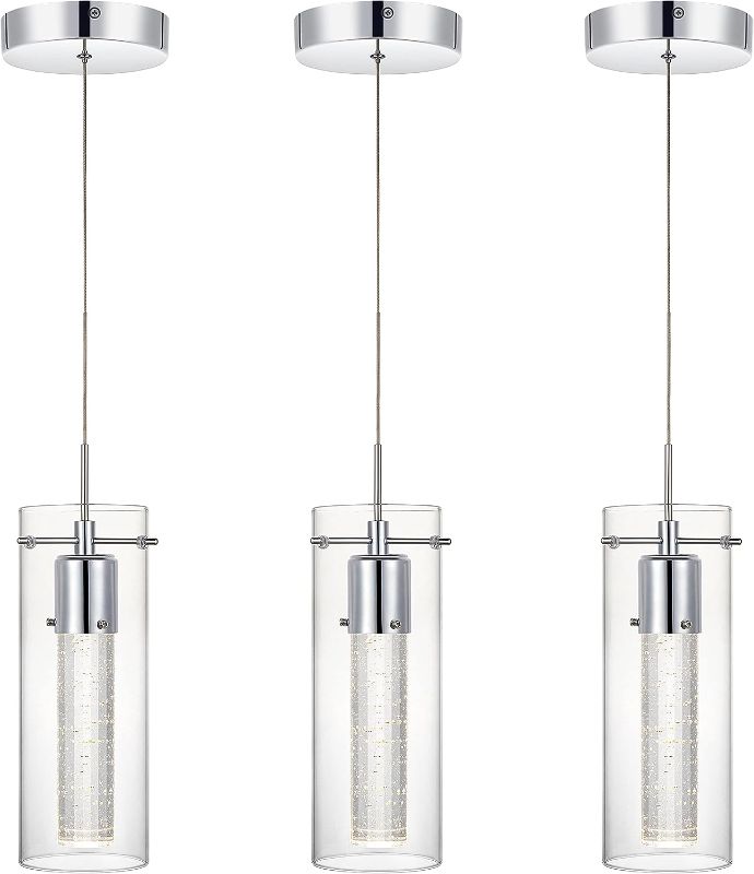 Photo 1 of 1-Light Modern Pendant Ceiling Light Fixture, Dimmable Integrated LED Chandeliers for Dining Room Over Table, Kitchen Island Hanging Light with Crystal Bubble Glass, 9w, Chrome, ETL Listed,3 Pack 