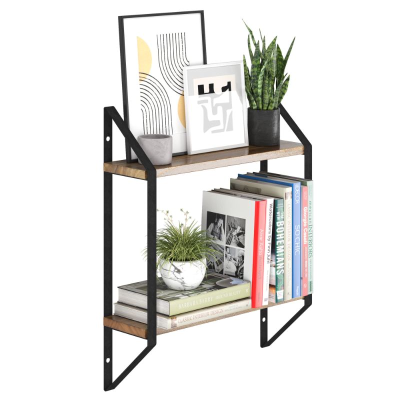 Photo 1 of You Have Space Pydna Wall Shelves for Living Room Decor, 2 Tier Bookshelf, 17"x4.5" Floating Shelves for Bedroom, Kitchen Organization and Storage Shelves for Bathroom Accessories, Burnt