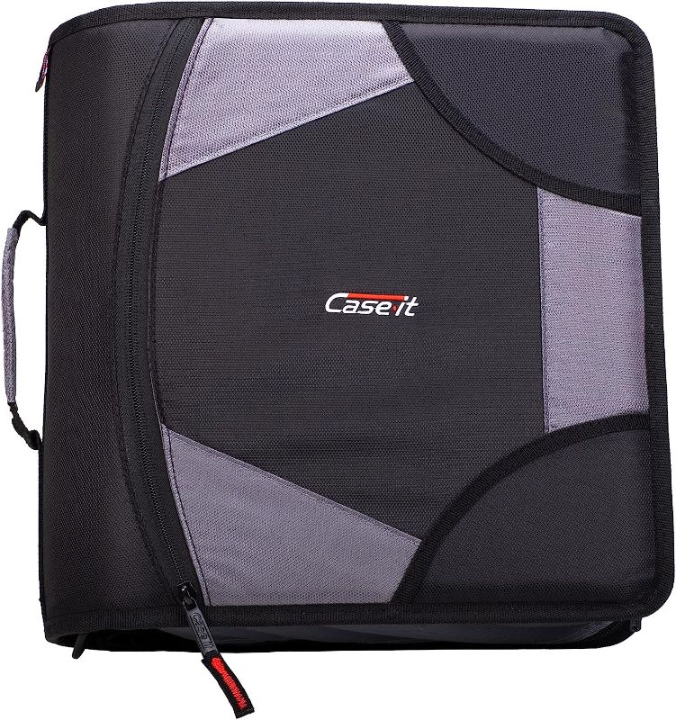 Photo 1 of Case-it The King Sized Zip Tab Zipper Binder - 4 Inch D-Rings - 5 Subject File Folder - Multiple Pockets - 800 Sheet Capacity - Comes with Shoulder Strap - Jet Black D-186 Jet Black Single