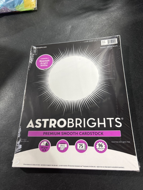 Photo 2 of Astrobrights/Neenah Bright White Cardstock, 8.5" x 11", 65 lb/176 gsm, White, 75 Sheets (90905-02) - Packaging May Vary