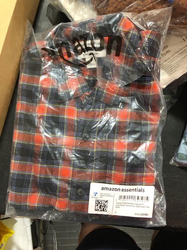 Photo 2 of Amazon Essentials Men's Long-Sleeve Flannel Shirt (Available in Big & Tall) Small Blue/Orange, Plaid