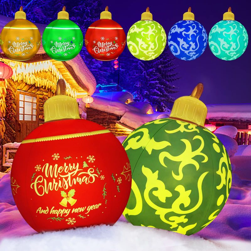 Photo 1 of 45 Inch - 2 PCS Pack with Electric Air Pump, Extra Large Light Up PVC Inflatable Christmas Balls, Christmas Decorations Clearance with Light, Remote and Timer for Yard & Pool Décor Mixed Style 10- 45 INCH 2 PCS Mixed Color