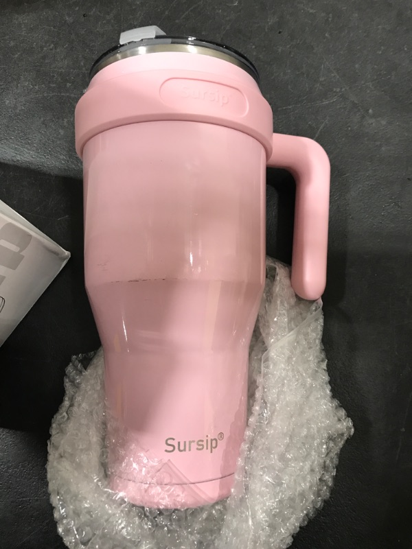 Photo 2 of 
Sursip 40 oz Mug Tumbler,Stainless Steel Insulated Tumbler with Non-Removable Handle–Keeps Drinks Cold up to 24 Hours–Sweat Proof, Dishwasher Safe,BPA Free,Fit in Car Holder-Pink
