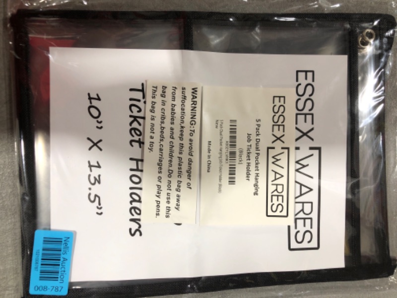 Photo 2 of 5 Pack Dual Hanging Job/Shop Ticket Holder (Black) - by Essex Wares - Use in Your Business or in a Classroom. Fits Standard 8.5 X 11 Sheets of Paper Plus Front Pocket to Store Small Items.