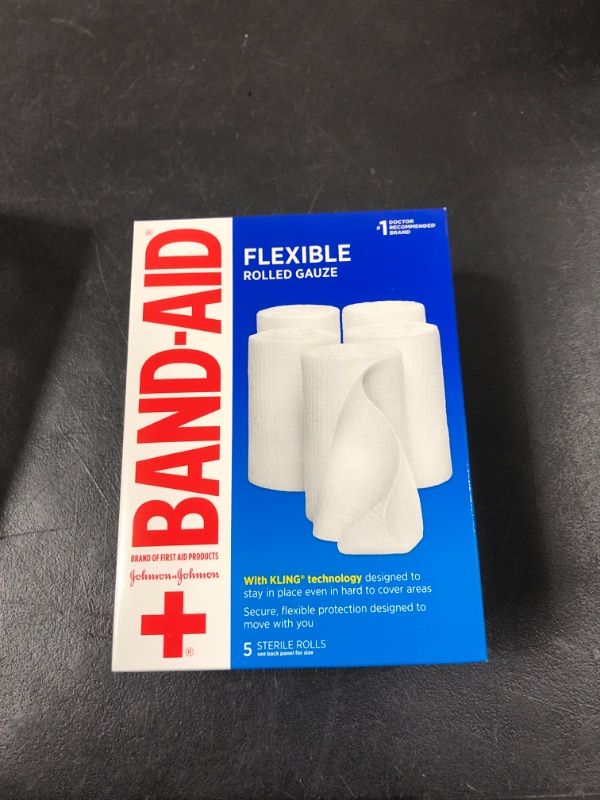 Photo 2 of Band-Aid Brand of First Aid Products Flexible Rolled Gauze Dressing for Minor Wound Care, Soft Padding and Instant Absorption, Sterile Kling Rolls, 4 Inches by 2.1 Yards, Value Pack, 5 ct