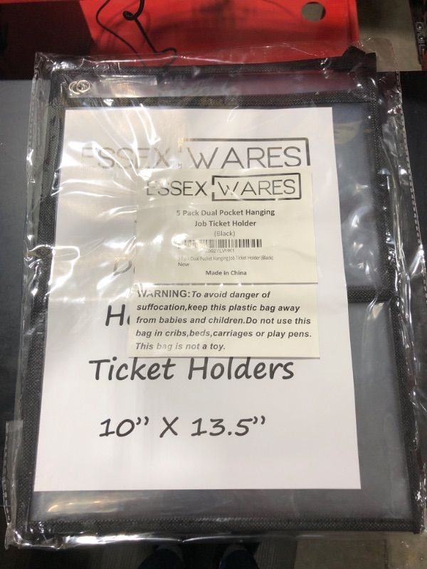 Photo 1 of 5 Pack Dual Hanging Job/Shop Ticket Holder (Black) - by Essex Wares - Use in Your Business or in a Classroom. Fits Standard 8.5 X 11 Sheets of Paper Plus Front Pocket to Store Small Items.