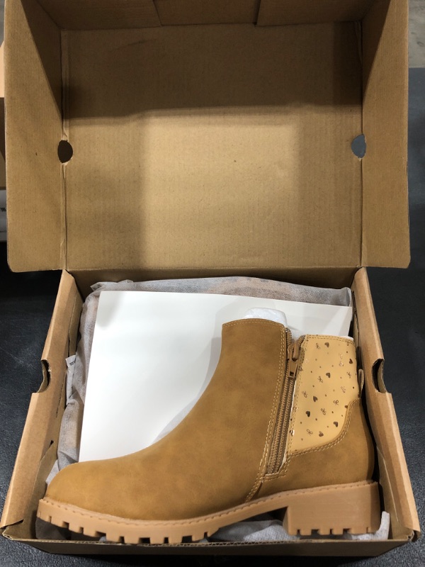 Photo 1 of Coutgo Girls Ankle Boots Cute Round Toe Pattern Booties Faux Suede Side Zipper Outdoor Shoes for Toddler/Little Kid/Big Kid SIZE 3Y