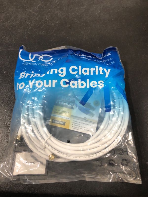 Photo 2 of Ultra Clarity Cables Coaxial Cable 12ft (2 Pack) - Triple Shielded RG6 Coax TV Cable Wire Cord in-Wall Rated Gold Plated Connectors Digital Audio Video with Male F Connector Pin (White) - 12 Feet 