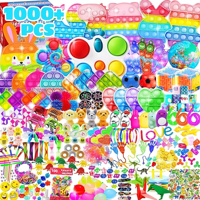 Photo 1 of 1000 Pcs Halloween Party Favors for Kids Fidget Toys Pack Birthday Gift Toys Goodie Bags Pinata Stuffers Sensory Toy Treasure Box Birthday Party Stocking Stuffers for Classroom
