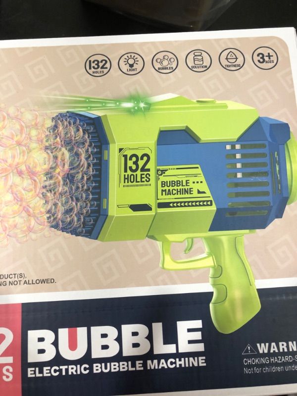 Photo 2 of 132 Holes Bubble Machine Gun-Big Rocket Boom Bubble Blower/Bubble Gun Blaster with Colored Lights, Giant Foam Maker Guns Toys Wedding Outdoor Party Gift for Kids Adults (Green) 132 Green