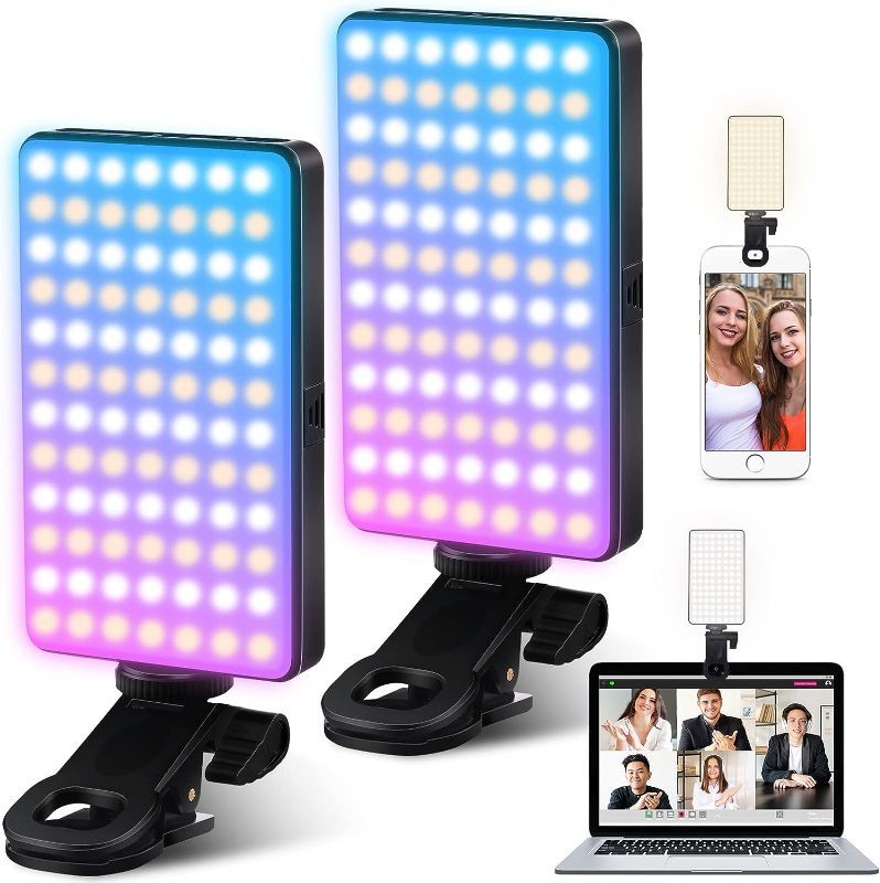 Photo 1 of Treela 2 Packs RGB Fill Video Light 140 LEDs Phone Light with Clip 0-360 Full Color/CRI 95+/2500-9000K Portable LED Camera Light 3100mAh Rechargeable Selfie Light for Makeup Selfie Vlog