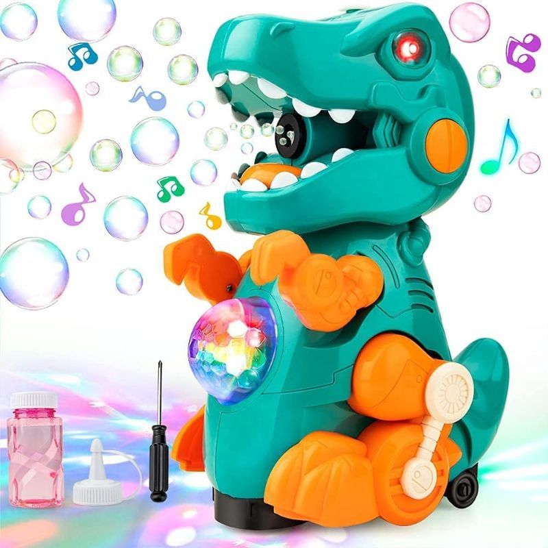 Photo 1 of Dinosaur Bubble Machine for Toddlers Kids with Sound and Light Effects, Mobile & Stationery Two Settings, Leakage Free, Bubble Machine for Kids Girls Boys by Contixo R9