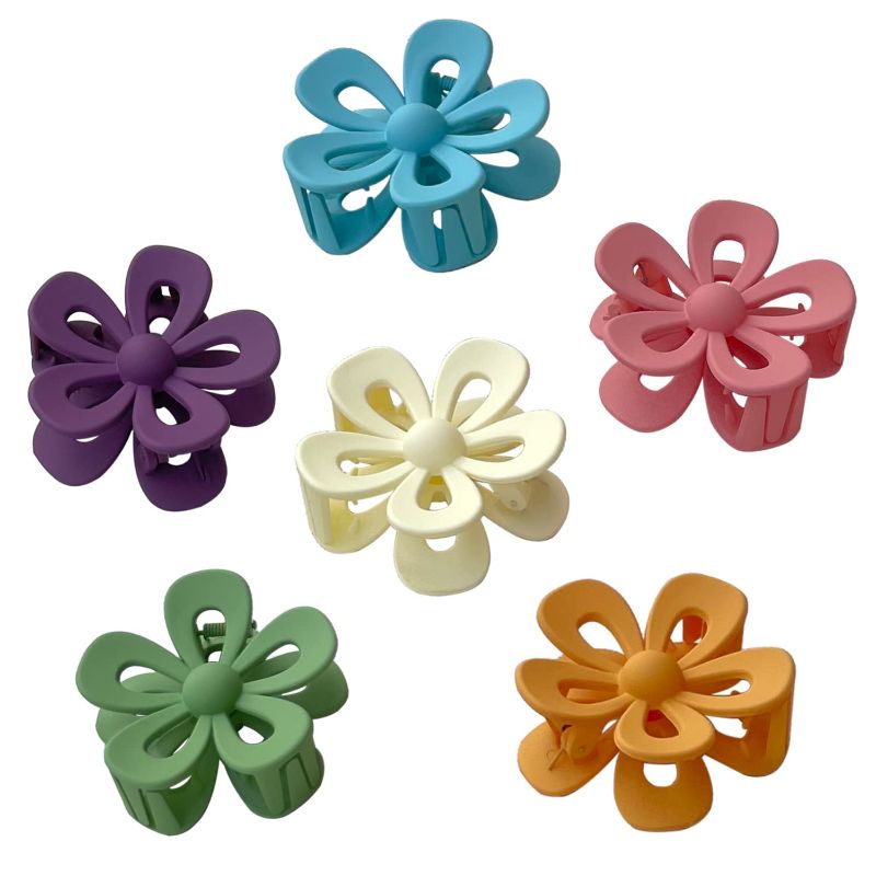 Photo 1 of 2 PACK- Flower Hair Clip Cute Claw Clips 6 PCS Hair Clips Flower Claw Clip Medium Claw Clip for Thin/Thick Hair Matte Hair Clips Hair Accessories For Women Girls (6 Colors)