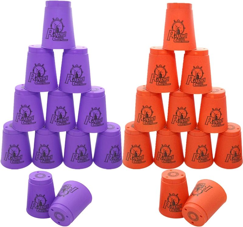 Photo 1 of Erlsig 24 Pack Sports Stacking Cups, Quick Stack Cups Set Speed Training Game for Travel Party Challenge Competition, Orange+Purple 