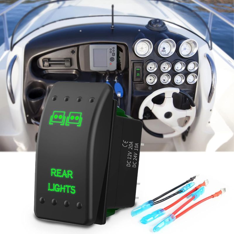 Photo 1 of Rocker Switch 5P Laser On/Off Green Led Light 12V/24V Switch Jumper Wires Set for Jeep Boat Trucks 