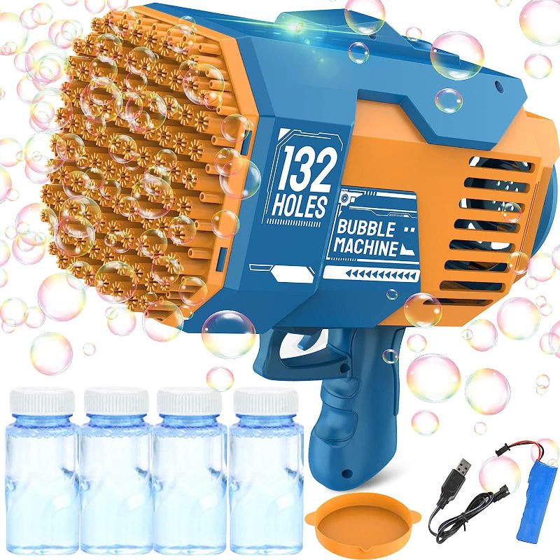 Photo 1 of 132 Hole Bubble Machine Gun Bubble Blower - Bubble Gun Blower with Colorful Light, Big Rocket Boom Bubble Toys, Big Bubble Maker Guns Toys Wedding Outdoor Indoor Birthday Party Favors Gift(Blue)
