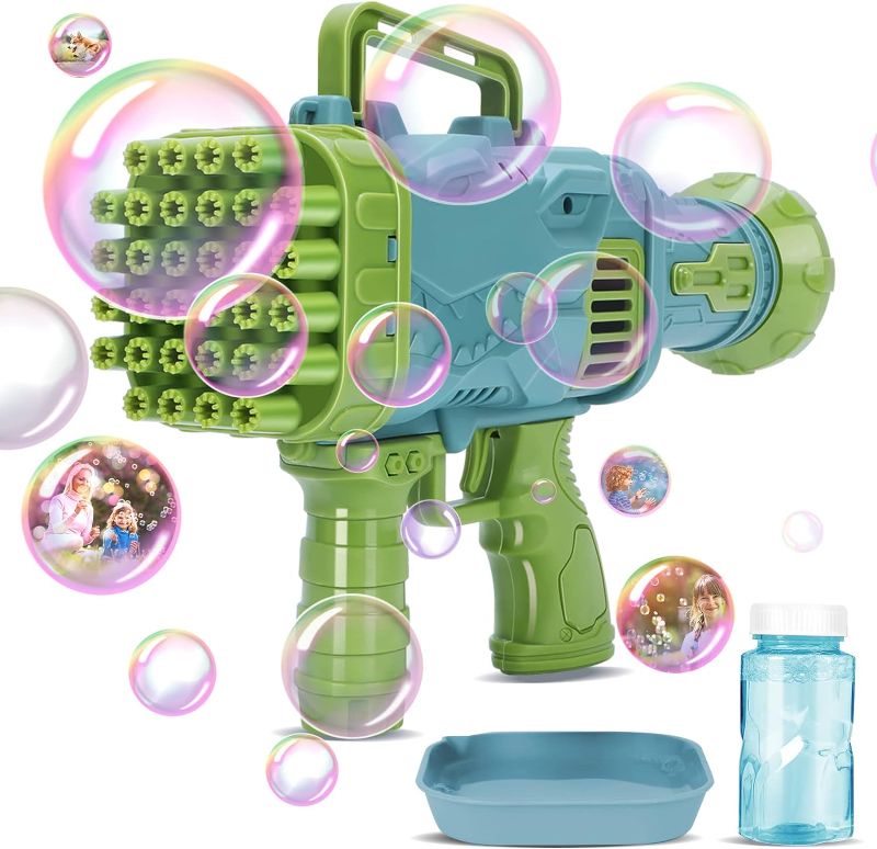 Photo 1 of 32 Holes Bubble Gun for Kids, Rocket Launcher Bubble Machine with Bubble Solution for 3 4 6 7 8 Year Old Boys Girls Gifts Summer Outdoor Indoor Party Bubble Maker Toys (Green)
