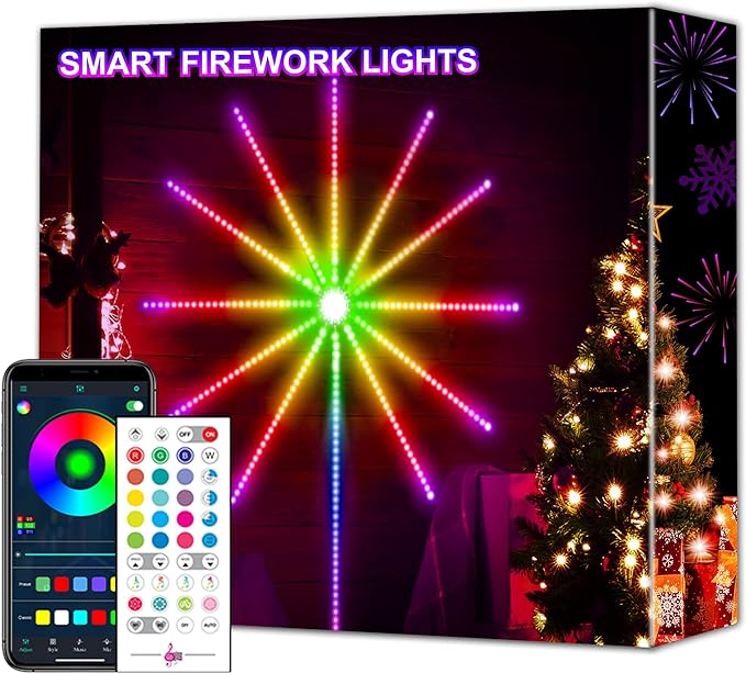 Photo 1 of Junefun Fireworks LED Strip Lights, Bedroom Music Sync Firework Lights with Remote and App Control, Firework LED Light for Room Bedroom Decorations, Christmas, Party, Bar, Dorm, Wall (