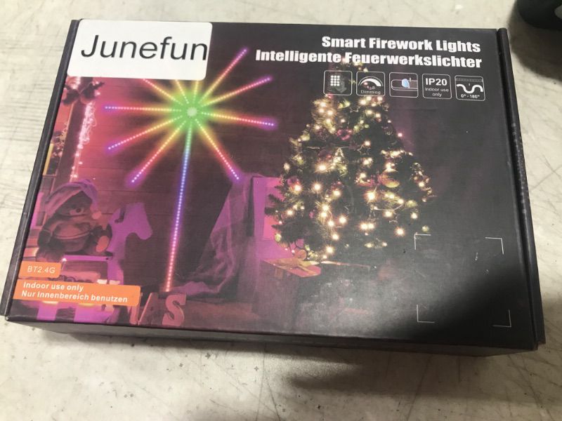 Photo 3 of Junefun Fireworks LED Strip Lights, Bedroom Music Sync Firework Lights with Remote and App Control, Firework LED Light for Room Bedroom Decorations, Christmas, Party, Bar, Dorm, Wall (20 Inch) 