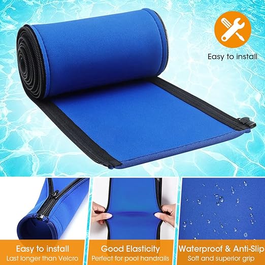 Photo 2 of 2 Pcs Pool Handrail Cover with Zipper, 10 Feet Swimming Pool Hand Railing Covers Slip Resistant Anti-Scald Safety Ladder Rail Grip Handles Sleeve for Swimming Pools Ladder Hand Rail (6.3 x 120 Inch) 
