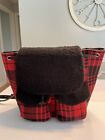 Photo 1 of BEARPAW Faux Shearling Trim Drawstring Backpack, Red and Black Buffalo Plaid
