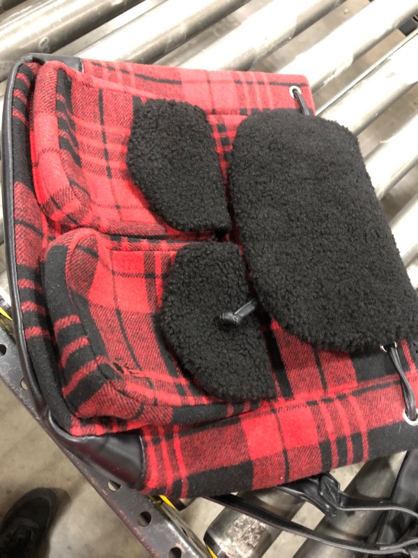 Photo 2 of BEARPAW Faux Shearling Trim Drawstring Backpack, Red and Black Buffalo Plaid
