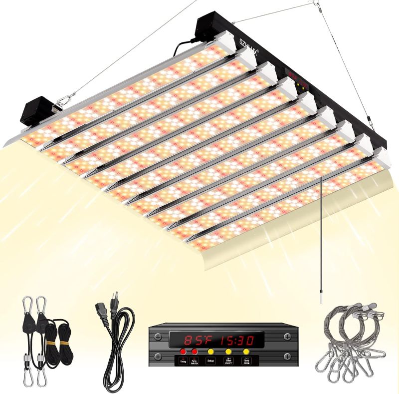 Photo 1 of SZHLUX PT4000 LED Grow Light 4×4ft with Timer and Temp Control, Full Spectrum Grow Lamp Dimmable with 864 Samsung Diodes for Indoor Plants, Sunlight Plant Light for Seedling Veg and Bloom Grow Light **Missing Timer and temperature control unit**
