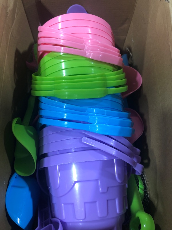 Photo 2 of 160 Pcs Beach Toys Sand Toys Set Include Plastic 5.5 Inch Castle Beach Buckets Sand Pails Colorful Plastic Shovels Assorted Animal and Castle Sand Molds for Summer Beach Birthday Party Favor Prize 