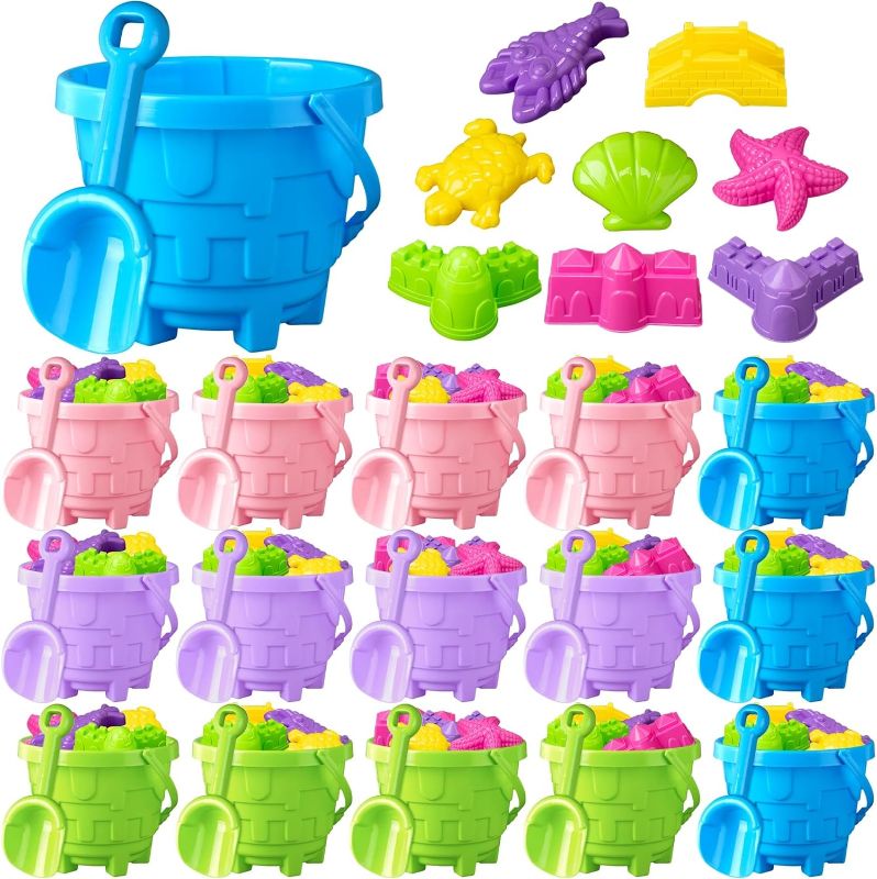 Photo 1 of 160 Pcs Beach Toys Sand Toys Set Include Plastic 5.5 Inch Castle Beach Buckets Sand Pails Colorful Plastic Shovels Assorted Animal and Castle Sand Molds for Summer Beach Birthday Party Favor Prize 