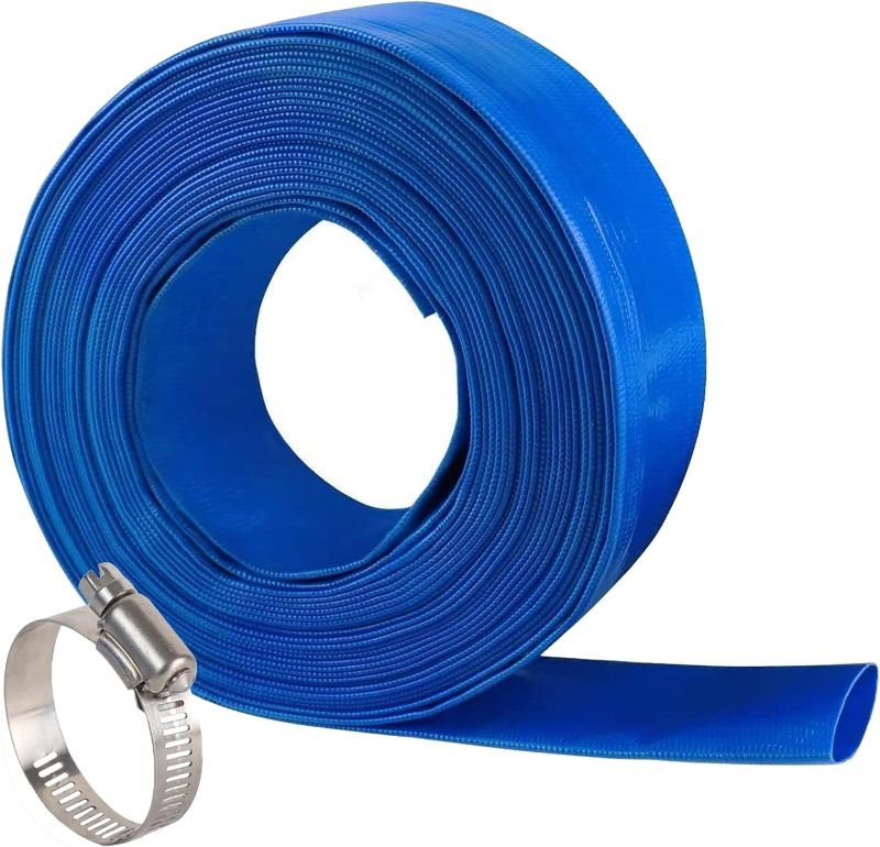 Photo 1 of  Blue PVC Backwash Hose for Swimming Pools, 5 inch Width When Pool Hose Lay-Flat, Heavy Duty Discharge Hose Reinforced Pool Drain Hose, Weather Resistant Ideal for Water Transferring UNKNOWN LENGTH
