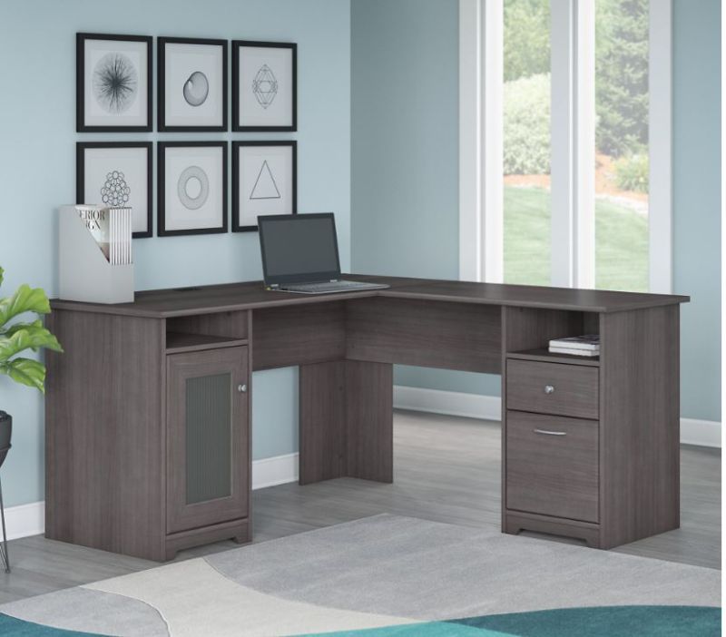 Photo 1 of Bush Furniture Cabot 60W L Shaped Computer Desk in Heather Gray