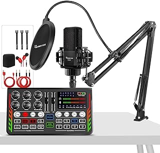 Photo 1 of Podcast Equipment Bundle with 3.5mm Condenser Microphone ALL-IN-ONE Audio Mixer with Sound DJ Mixer for Live Streaming/Recording/Gaming/Phone/PC/Laptop