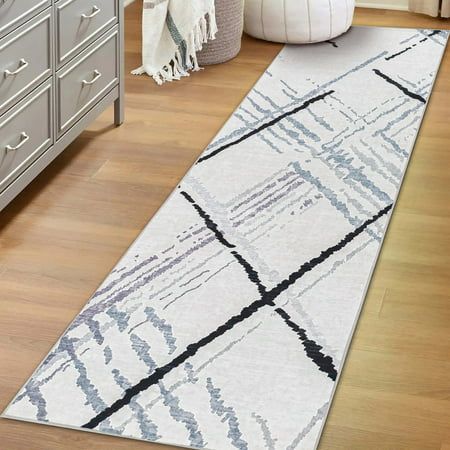 Photo 1 of  Decore Vernal Newark Machine Washable, Non Shedding, Non Slip Area Rug, Cream/Black , 76 Cm X 243 Cm
