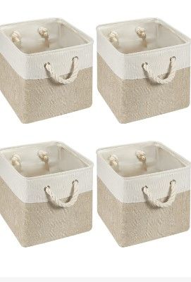 Photo 1 of 5 Pieces Cube Storage Bins Small Foldable Storage Cube Baskets with Sturdy Carry Handles Multipurpose Storage Cube Baskets Organizer Bin for Home, Office, Nursery (White, Light Brown,11 x 11 Inch) White, Light Brown 11 x 11 Inch
