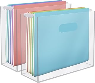 Photo 1 of Acrylic File Organizer for Desk-Clear File Box Organizer with Handles, Slim Acrylic File Box for Home Work Office Desk,2 Pack,12" x 4.25" x 10" 