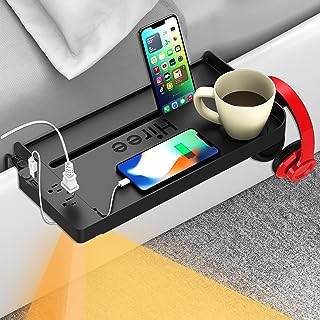 Photo 1 of Hiree Bedside Shelf with USB Charging Port, Bunk Bed Shelf Organizer College Dorm Room Essential Clip On Nightstand Tray with Cup Holder, AC Outlets and Night Light, Bedroom Accessories, Black 