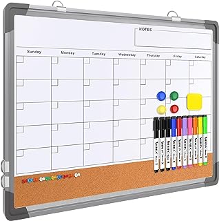 Photo 1 of Monthly Dry Erase Calendar Whiteboard for Wall, 24" x 18" Magnetic White Board Calendar Dry Erase, Wall Hanging Silver Aluminum Frame Calendar Board with Tray for Home, Kitchen, School, Office