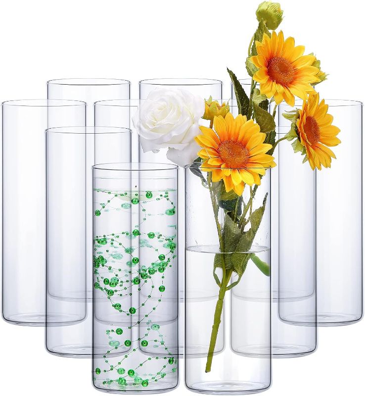 Photo 2 of 12 Pack Glass Cylinder Vases Clear Flower Vase 10 Inches Tall Floating Candle Holders Centerpiece Vases for Table Home Wedding Decorations Formal Dinners(10 Inch)