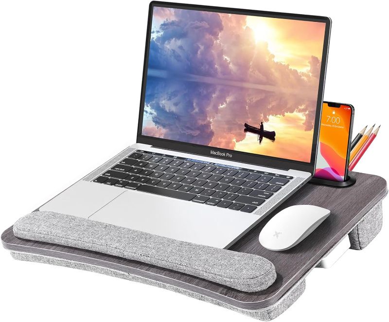 Photo 1 of Lap Desk Laptop Bed Table: Fits up to 15.6 inch Laptop Computer lapdesk with Soft Pillow and Storage Bag - Padded Lap Work Tray and Gaming Desk on Bed - Wood Wide Writing Tray for Home Office