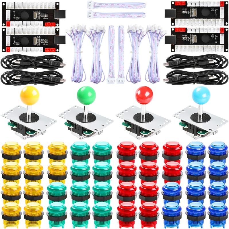 Photo 1 of Easyget 4-Player LED DIY Arcade Kit - 4X Zero Delay LED USB Encoder + 4X Joystick + 40x LED Arcade Buttons for PC, Windows, MAME, Raspberry Pi (4P-LED-KIT, Red-Blue-Yellow-Green)