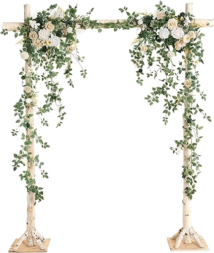 Photo 1 of  (Not Include Arch)Ling's Moment Wedding Arch Flowers with Hanging Vines Emerald & Tawny Beige Set of 2 for Wedding Ceremony Reception Wall Decorations