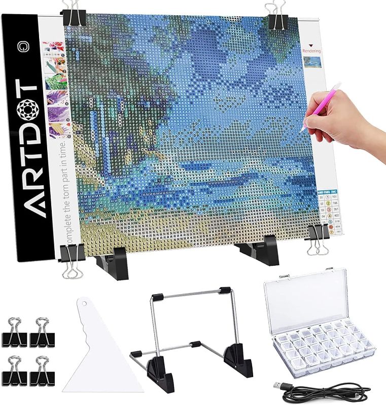 Photo 1 of ARTDOT A4 LED Light Board for Diamond Painting Kits, USB Powered Light Pad for Diamond Art, Adjustable Brightness with Detachable Stand and Clips