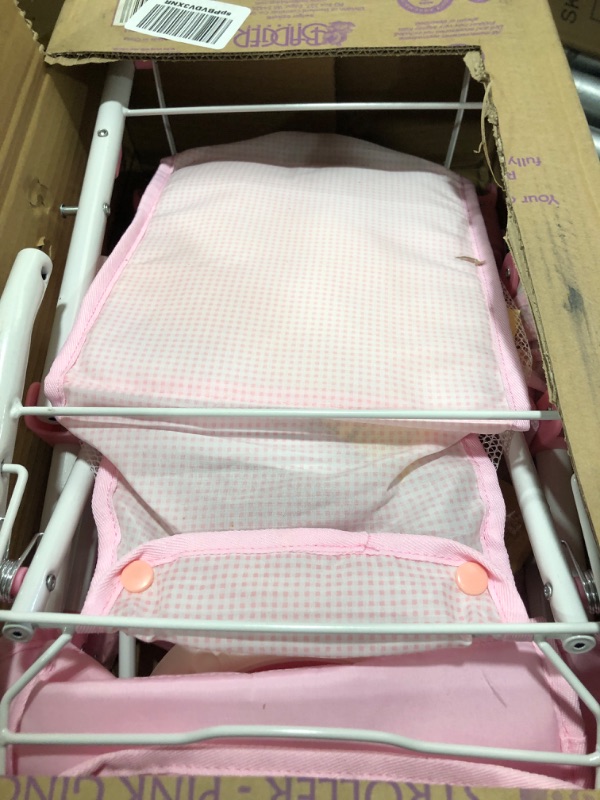 Photo 2 of Badger Basket Folding Double Front-to-Back Doll Stroller (fits 18 inch Dolls), Pink/White