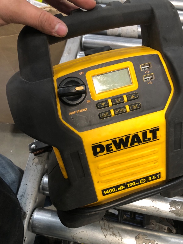 Photo 3 of DEWALT DXAEJ14 Digital Portable Power Station Jump Starter: 1400 Peak/700 Instant Amps, 120 PSI Digital Air Compressor, 3.1A USB Ports, Battery Clamps , Yellow