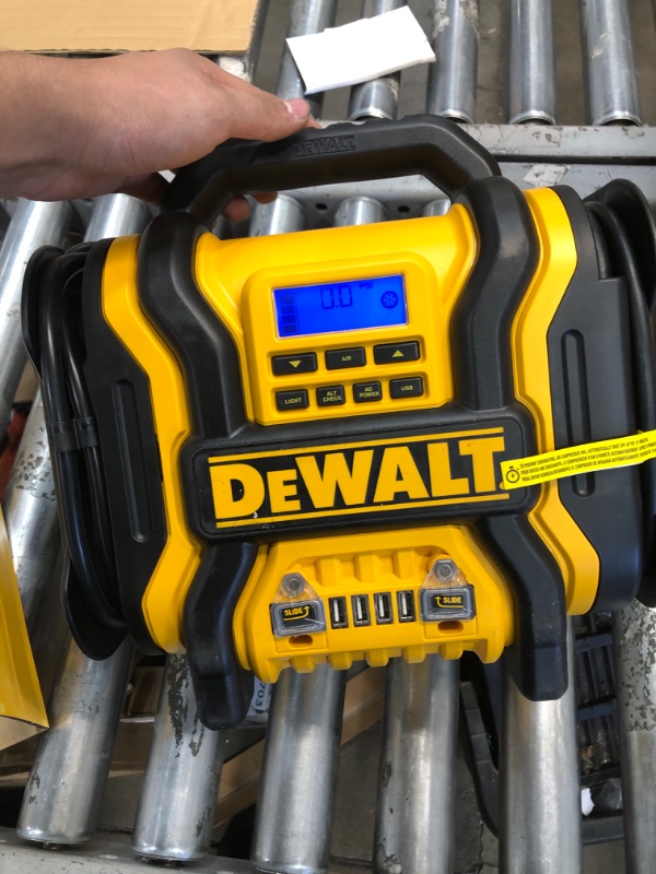 Photo 2 of DEWALT DXAEPS14 1600 Peak Battery Amp 12V Automotive Jump Starter/Power Station with 500 Watt AC Power Inverter, 120 PSI Digital Compressor, and USB Power , Yellow