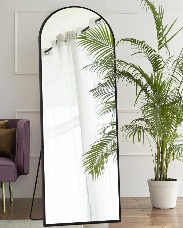 Photo 1 of 64"x21" Arched Full Length Mirror Floor Mirror with Stand, Aluminium Metal Frame for Wall Mounted Full Body Mirror Leaning Body Mirror Hanging Wall Mirror for Bedroom Living Room Dressing Mirror-Black
